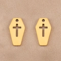 Golden stainless steel coffin pendant with cross cutout design for jewelry DIY - Cross Coffin Style / Steel