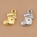 DIY Christmas sock alloy pendants in gold and silver finish with rhinestones - Christmas Sock Style / Silver