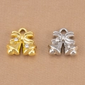 Christmas bow bell charms in gold and silver alloy with crystal accents for DIY jewelry - Double Bell Style / Silver