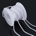 White ABS faux pearl bead chain on a spool for DIY jewelry and garment accessories - Round Pearl / 3mm (10 Meters) / White