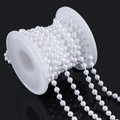 Macro detail of high-quality white ABS faux pearl bead chain on a plastic spool for DIY - Round Pearl / 5mm (10m Pack) / White