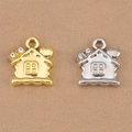 DIY alloy house pendants in gold and silver finish with rhinestones and heart details - Christmas House Style / Silver