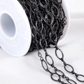 Black stainless steel O-link jewelry chain roll for DIY necklace and bracelet crafts - 11x6.5mm Eye Pattern Embossed Chain
