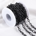 DIY black textured oval link chain on spool for jewelry and clothing accessories - 12x7mm Round Ring Chain