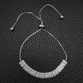 Silver adjustable bolo bracelet with emerald cut cubic zirconia on black leather - White