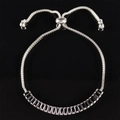 Adjustable silver bracelet with baguette-cut black stones and slider box chain design - Black