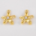 Pair of gold alloy flower pendants with crystal centers for DIY jewelry making - Floral Rhinestone Inlay / 1 Piece (17x19mm) / Gold