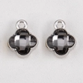 DIY black clover alloy pendants with faceted crystals and beaded silver edges - Black Beaded Edge Four Leaf Clover