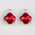 Pair of red clover charms with silver beaded edges for DIY necklaces and bracelets - Red Beaded Edge Four Leaf Clover
