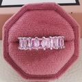 Detail of luxury pink rectangular zircon ring set in silver on velvet jewelry box - US 5 / Pink