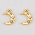 Golden moon charm with three sparkling zircons for DIY jewelry making accessories - Moon-9x12.5