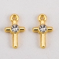 Golden alloy cross charm pendants with center rhinestones for DIY jewelry making - Cross-8x14