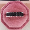 Luxurious silver ring with rectangle black stones in a pink velvet jewelry box - US 5 / Black