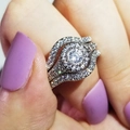 Ensemble de trois bagues en argent avec diamant rond halo et pavé étincelant - US 5 / Argent