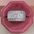 Luxurious silver wide band ring featuring a central row of square-cut sparkling zircons - US 5 / Silver