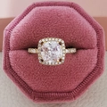 Luxury cushion-cut white crystal ring in gold finish placed inside a pink velvet box - Size 5 / Gold