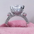 Vintage luxury engagement ring with large round diamond in pink velvet jewelry box - US 5 / Silver