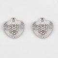 Silver alloy heart pendant with rhinestones and radial texture for DIY jewelry - Heart-shaped Rhinestone Set - 16.5mm (5 Pieces/pack)