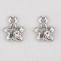 Silver alloy hollow star charm pendants with central clear rhinestone for DIY jewelry - Hollow Flower Design With Diamonds - 10x13.5 Cm (5 Pieces/pack)
