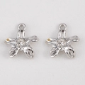 DIY silver flower charms with crystal center and polished finish for jewelry making - Flower With Rhinestone Embellishment - 17x19 (5 Pieces/pack)