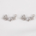 Silver alloy triple butterfly pendant with sparkling rhinestones for DIY jewelry - Small Butterfly - 12.5 X 24.5 Cm (5 Pieces/pack)