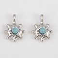 Star-shaped pendant in silver finish with center blue turquoise stone inlay - Hexagram - Blue - 13x18 (5 Pieces/pack)