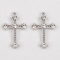 Silver vintage cross pendant with crystals and alloy base for DIY jewelry making - Crosses - 21x33 (5 Pieces/pack)