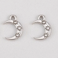 Set of two silver moon pendants with embedded crystals and star-shaped engraving - Moon - 9 X 12.5 (5 Pieces/pack)
