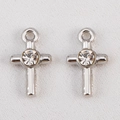 Silver-plated cross charms with central crystal stone for DIY necklace and bracelet - Crosses - 8x14 (5 Per Pack)