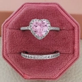 Ensemble de bagues romantiques en cristal rose en forme de cœur avec accents pavés - US 5 / Rose