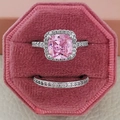 Exquisite cushion-cut pink gemstone ring set in a velvet box with pavé diamonds - Number 5 / Pink