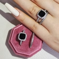 Fashion jewelry set featuring a square black gemstone ring with halo diamonds - Number 5 / Black