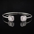 Elegant adjustable silver cuff bracelet with square crystals and pavé diamond detailing - Silver Dual Geometric Style