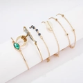 Bohemian 6-piece gold bracelet set with crescent moon, green gemstone, and shell charms - Bohemian Multilayer Style (White)