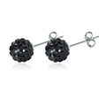 Elegant black shamballa crystal stud earrings with silver metal posts and reflective base - Black