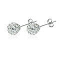 Sparkling silver crystal ball stud earrings set in classic Shamballa style with secure backings - White