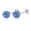 Elegant S925 sterling silver stud earrings featuring deep blue shamballa crystal spheres - Blue