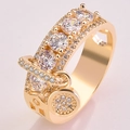 Fashionable gold zircon ring with circular pendant and sparkling micro-pave crystals - US 5 / Gold
