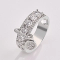 Fashion silver ring for women with cubic zirconia stones and a dangling charm - US 5 / White