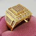 Bague hip hop de luxe dorée pour hommes avec pierres de zircone rose pavées - US 6 / Or