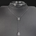 Elegantes Silber 925 Schmuckset mit Smaragdschliff-Kristallen, Halskette, Armband und Ohrringe - Silber 3-teiliges Set (Halskette + Armband + Ohrringe) / Weiß