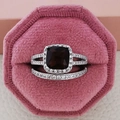 Deep red cushion cut gemstone ring set with sparkling zirconia in a pink velvet box - Size 5 / Stacking Combinations / Brown