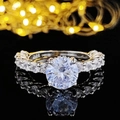 Classic S925 sterling silver engagement ring with large round zircon and pavé setting - US 5 / White