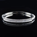 Elegant Y2K silver hinge bangle with rectangular zircon stones on black background - Silver White Gem Style