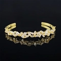 Irregular golden open bracelet with square baguette-cut sparkling cubic zirconia - Wave Geometric Rhinestone (S5215GOLD) / Gold Wave Geometric Style