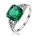 Silver open ring with cushion-cut emerald green gemstone and pave-set zircon details - US 6 / Green