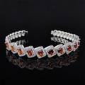 Adjustable silver cuff bracelet featuring orange rectangular gems and micro-pave zircons - Orange Red Geometric Style