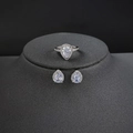 Elegante conjunto de joyas de gota en plata con anillo y pendientes de pera - US 9 / Blanco