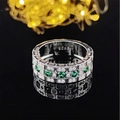 Klassieke S925 zilveren ring met geometrische smaragdgroene en witte stenen - US 5 / Platina Groen
