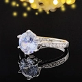 Classic S925 silver six-prong ring with sparkling round zircon and elegant reflection - US 8 / Silver
